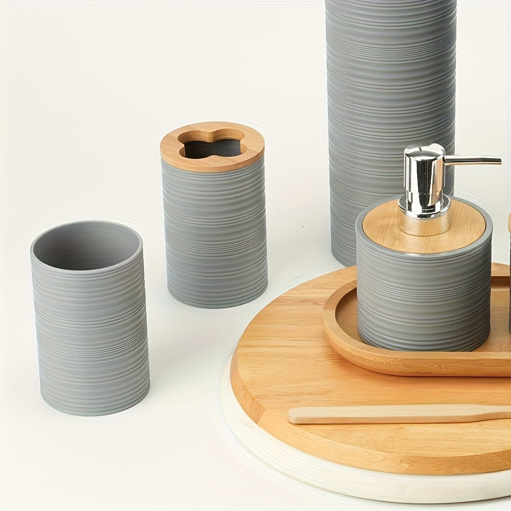 Modern Bathroom Set with Bamboo Accents – Organised and Elegant in One