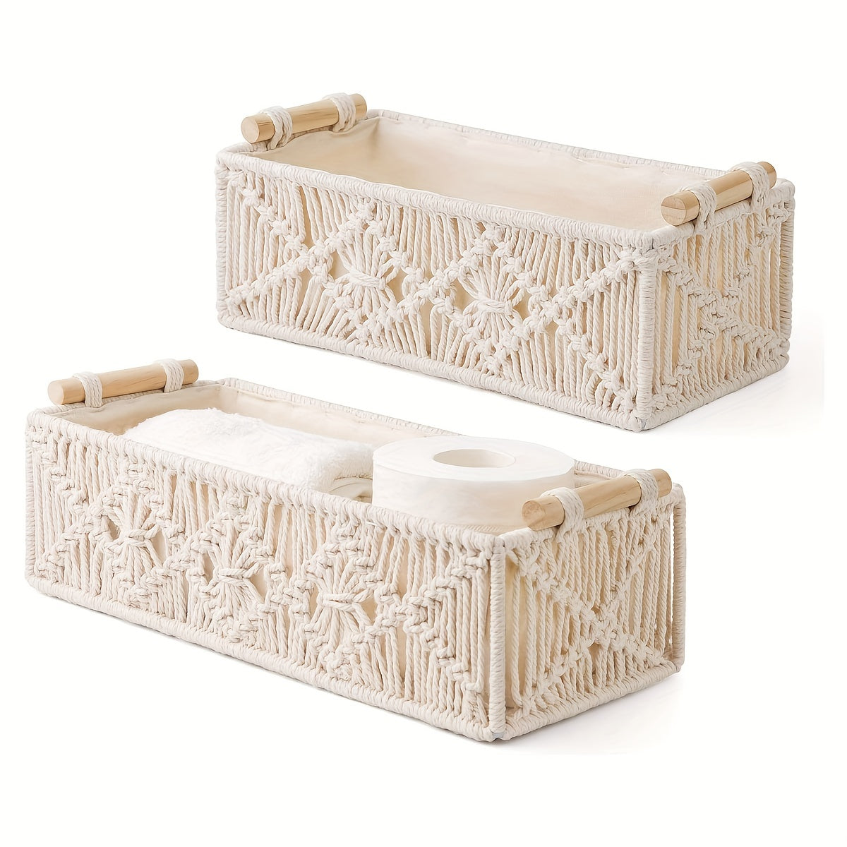 Set of 2 Handmade Macramé Storage Baskets – Boho Chic for Stylish Organisation