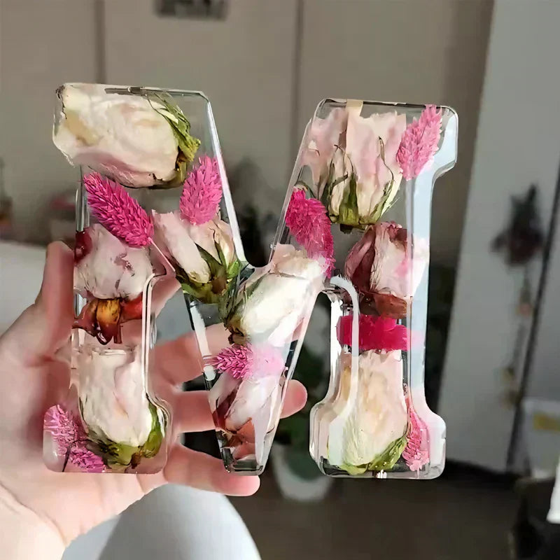 LumiFlair Floral Initial Night Lamp | Custom Resin Letter Light with Soft LED Glow