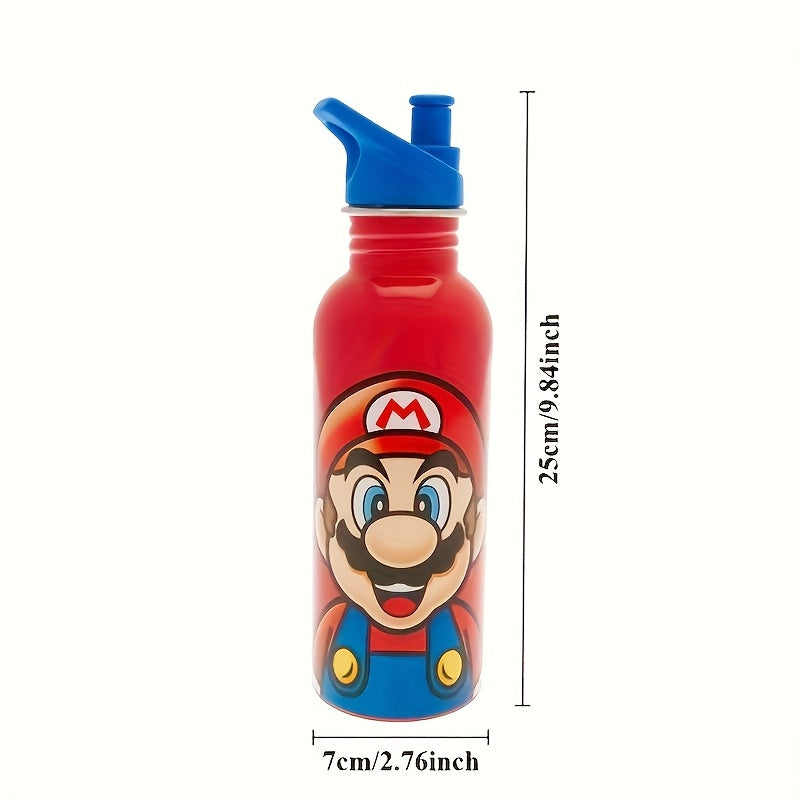 Super Mario Water Bottle - Stainless Steel Drink Bottle with Cap for Children