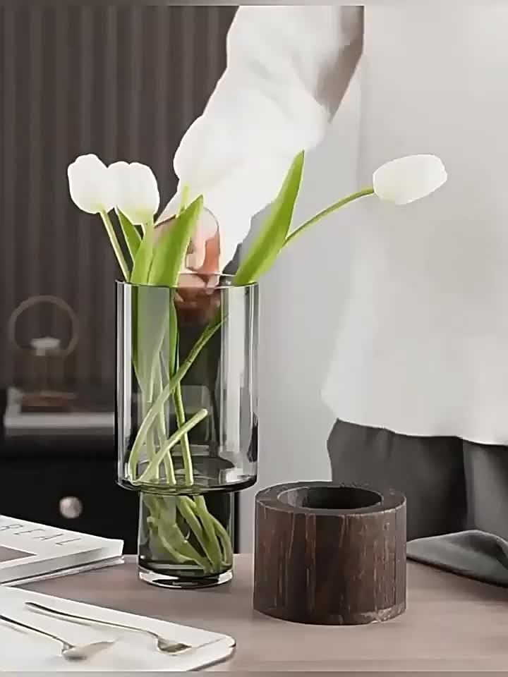 Luxury Glass Vase with Wooden Base - Elegant and Modern