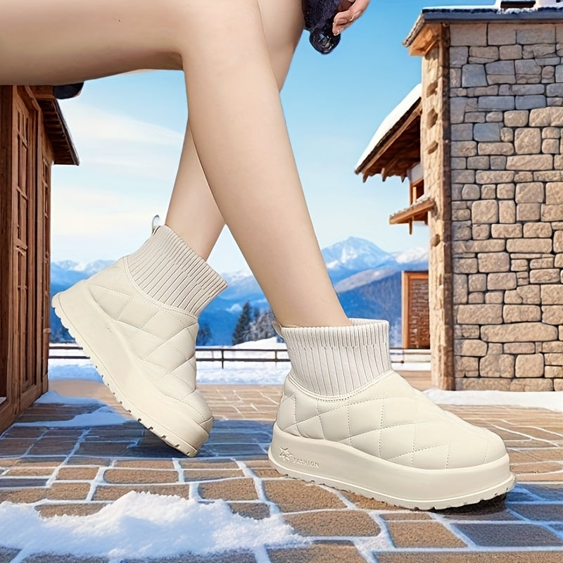 Ladies High-Top Winter Snow Boots – Quilted Design with Insulation and Slip-Resistant Rubber Sole