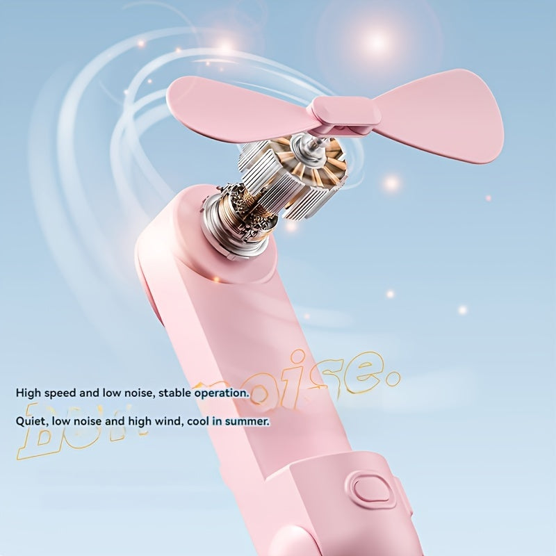 Mini Handheld Ventilator – 2-in-1 USB Rechargeable Fan with Cute Rabbit Design for Travel and Summer