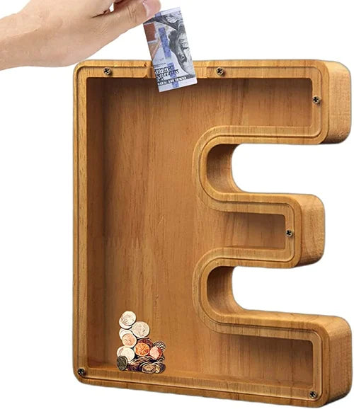 TreasureNest Coin Bank | Personalized wooden savings box in A-Z letter designs
