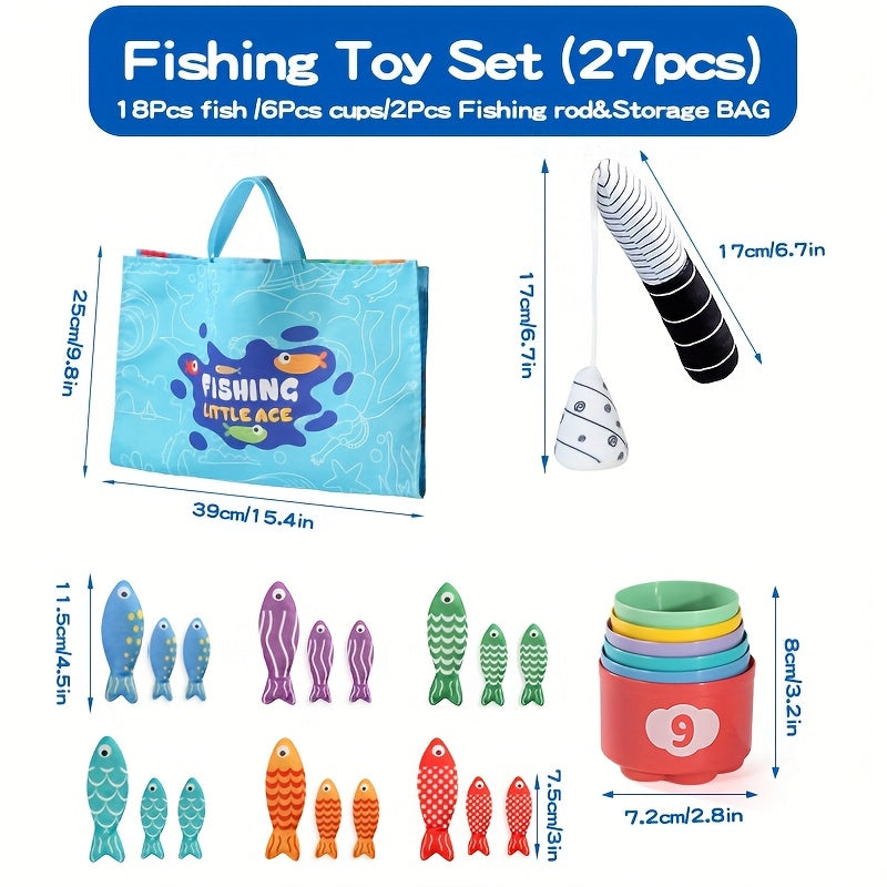 Children's Fabric Fishing Game – Plush Fish and Stacking Cups for Educational Fun