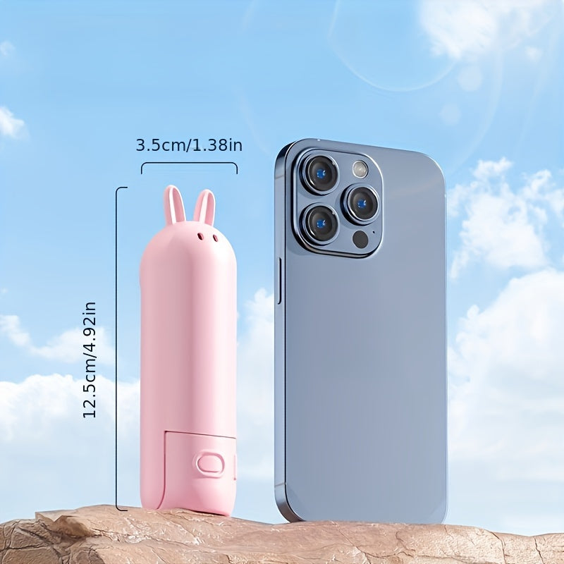Mini Handheld Ventilator – 2-in-1 USB Rechargeable Fan with Cute Rabbit Design for Travel and Summer