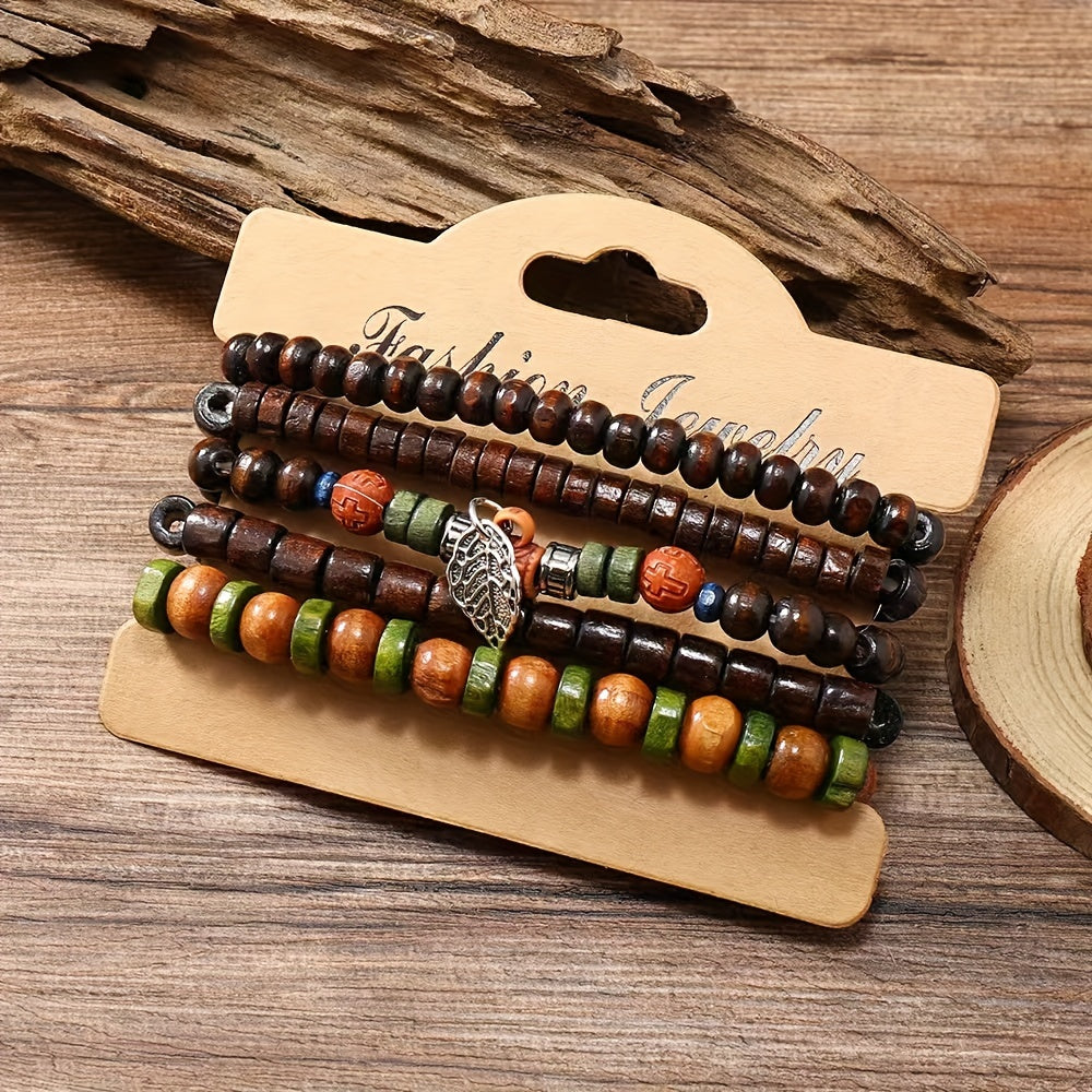 Natural Wooden Bead Bracelets Set - For the Stylish Man