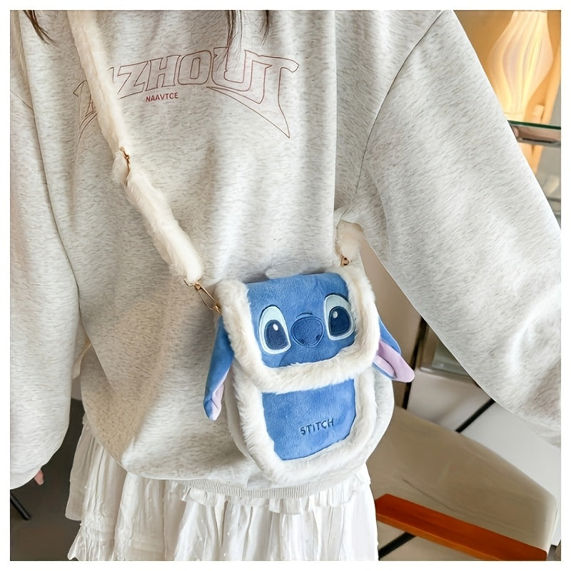 Cute Stitch Crossbody Bag – With Fur and Embroidered Design for Daily Use