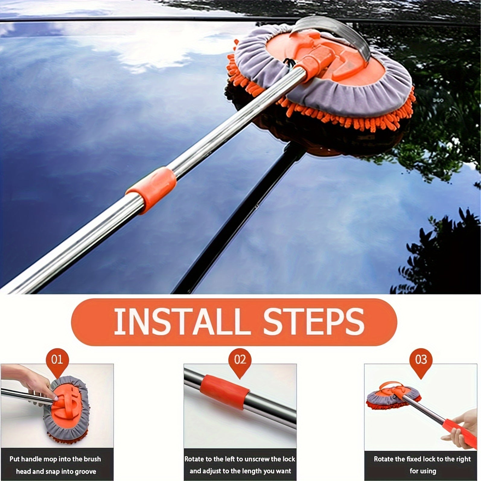 Microfibre Car Wash Brush with Long Handle – Removable Mop Head for Scratch-Free Cleaning