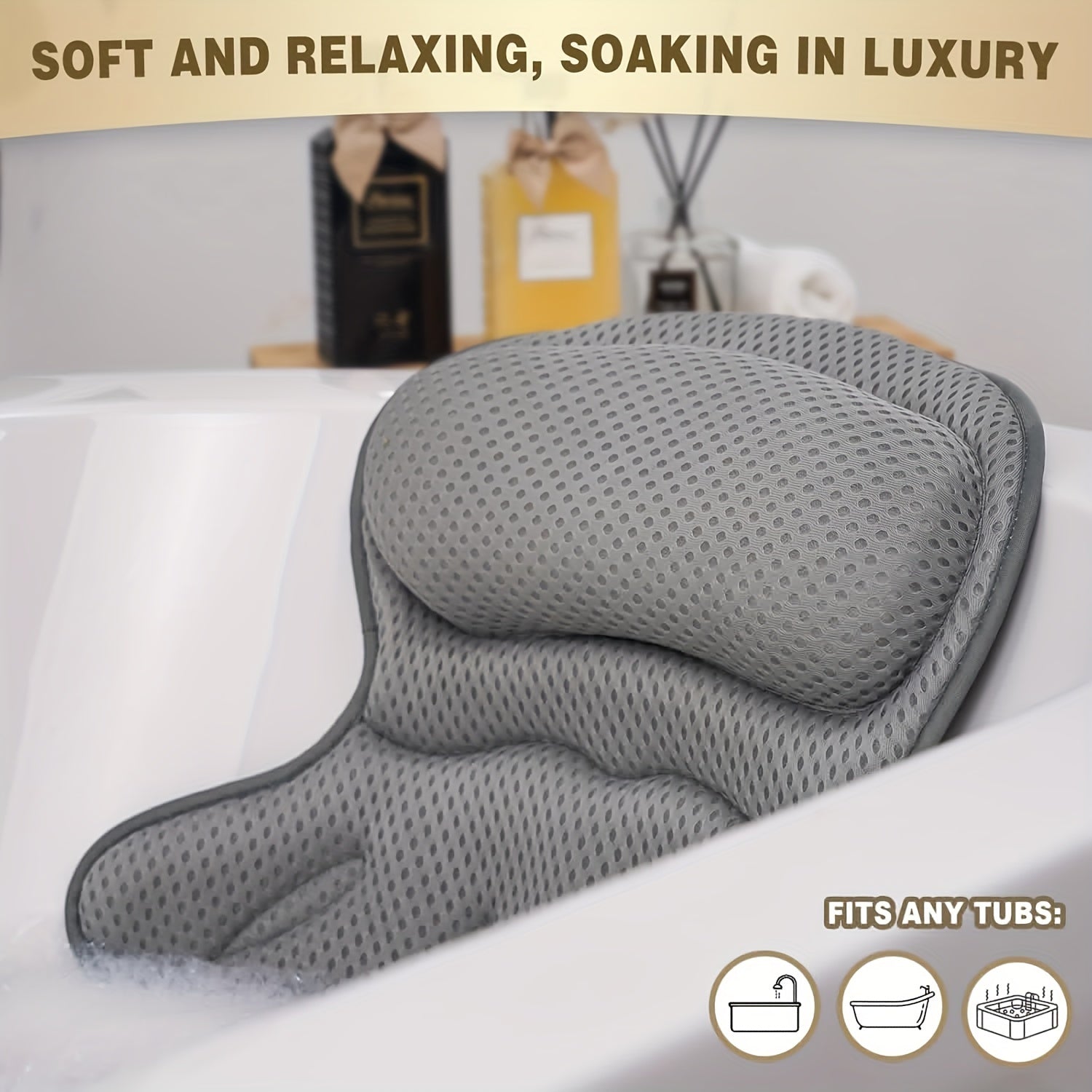 LuxieSpa 4D Luxe Bath Cushion - Breathable Cushion with Neck and Back Support for a Relaxing Bath