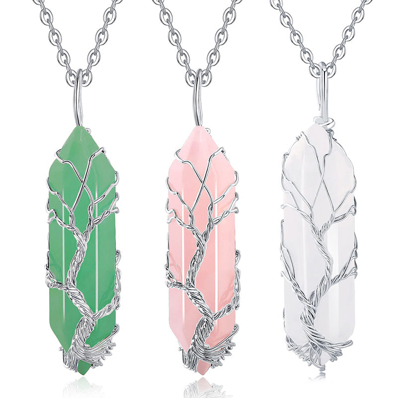 Stylish Crystal and Tree of Life Gemstone Necklace – Elara