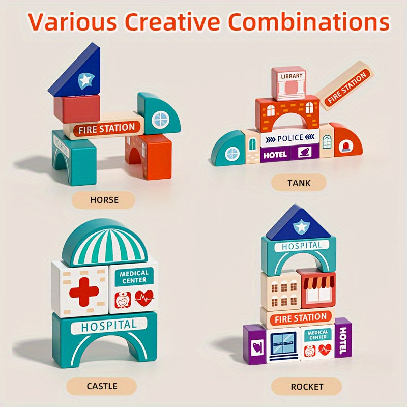 Wooden City Building Blocks Set - Fun Play Experience for Children