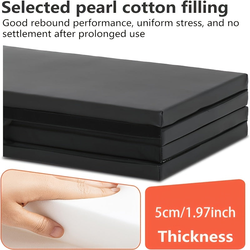 Portable tri-fold yoga mat with thick padding, non-slip PU surface, and handle