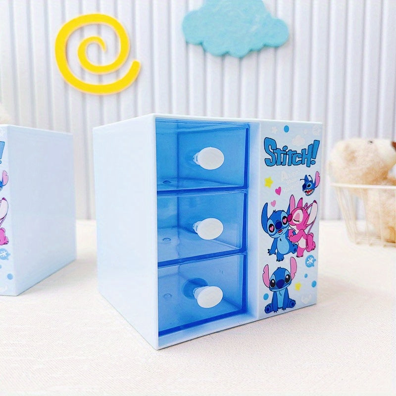 Disney Stitch Cartoon 3-Compartment Storage Box – Multifunctional Organiser for Desk, Jewellery, and Toys