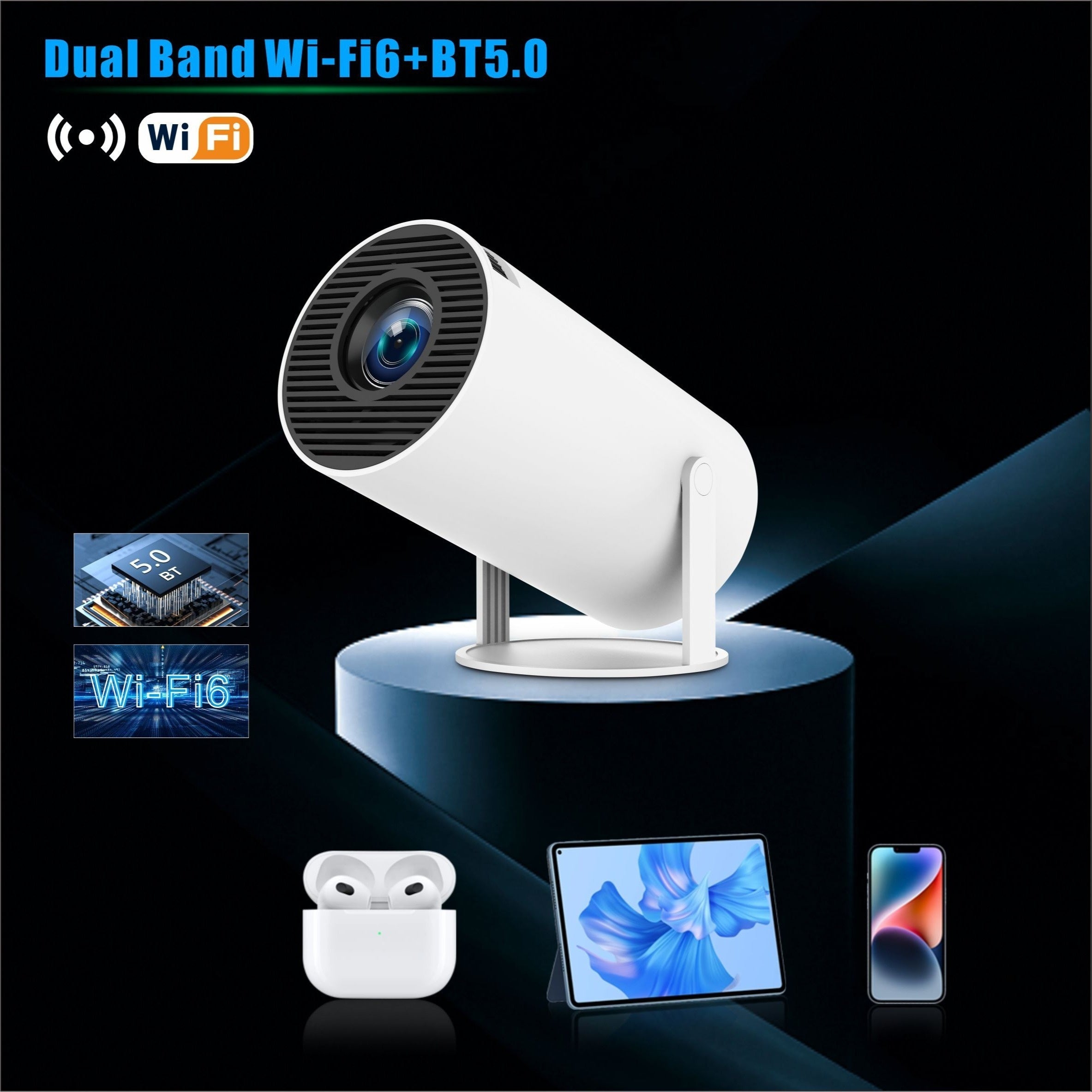 Smart Mini Projector - Portable 180° Rotatable Projector for Outdoor Movies and Streaming