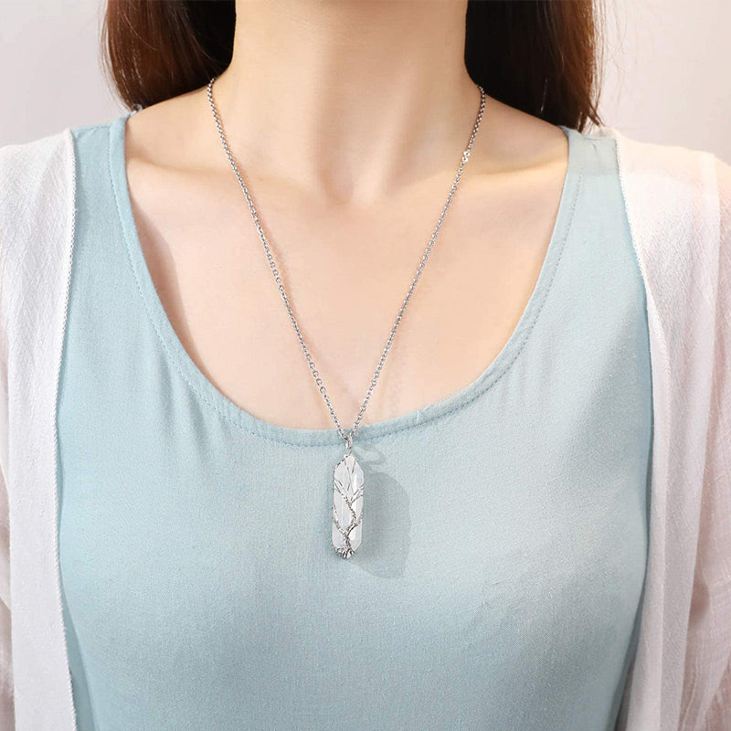 Stylish Crystal and Tree of Life Gemstone Necklace – Elara