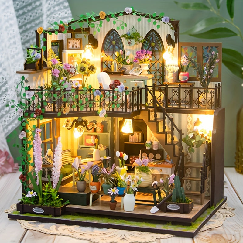 DIY Miniature Greenhouse House with Lighting – Handmade 3D Puzzle for Creative Decoration