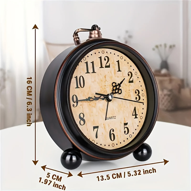 Retro Metal Alarm Clock with Silent Movement – Classic Table Size for Bedroom or Desk