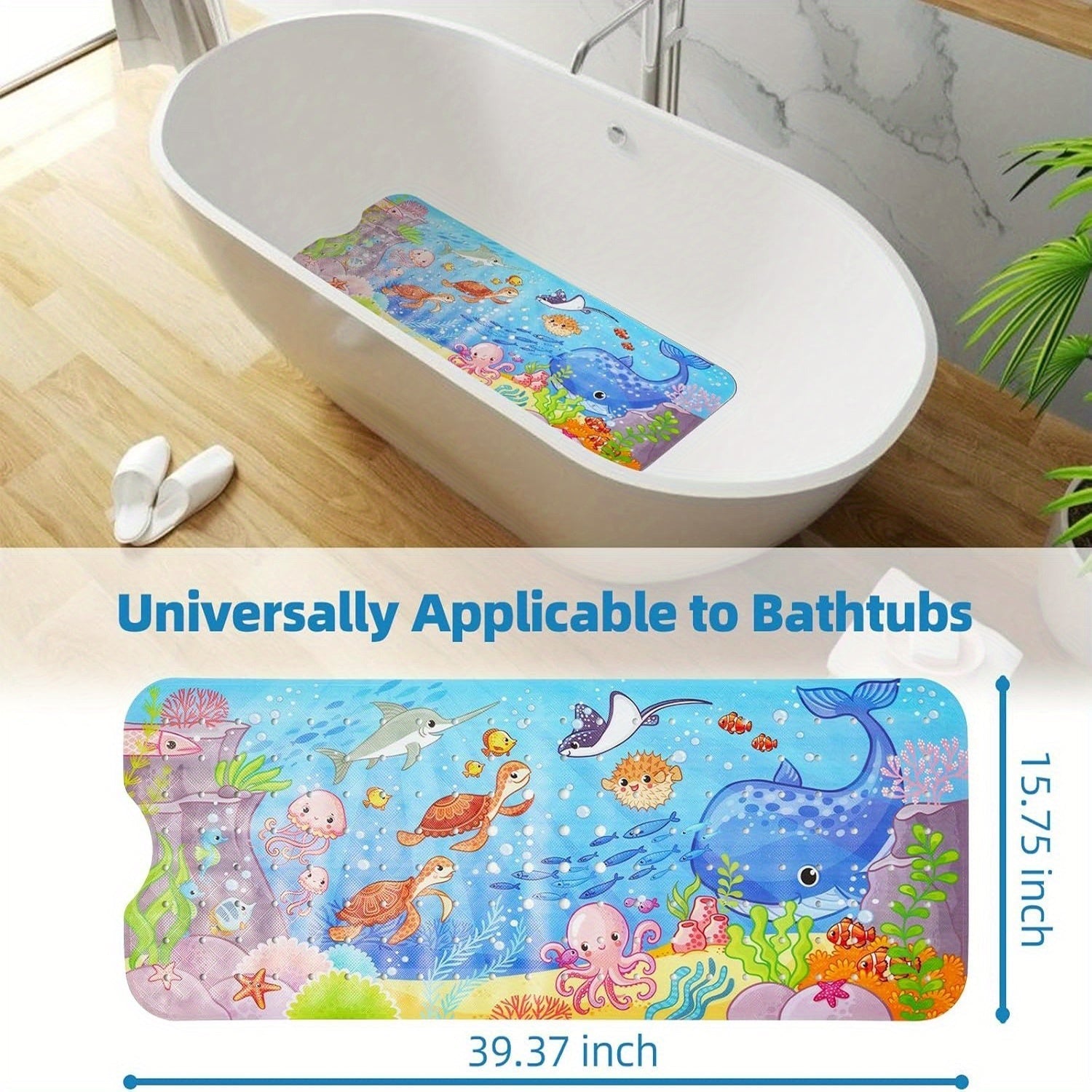 Extra-Long Anti-Slip Bath Mat – Machine Washable with Suction Cups