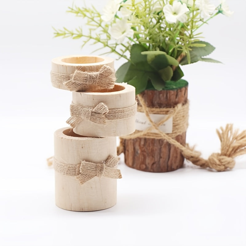 Wooden Tea Light Holder with Jute Twine – Rustic Decoration for Home and Garden