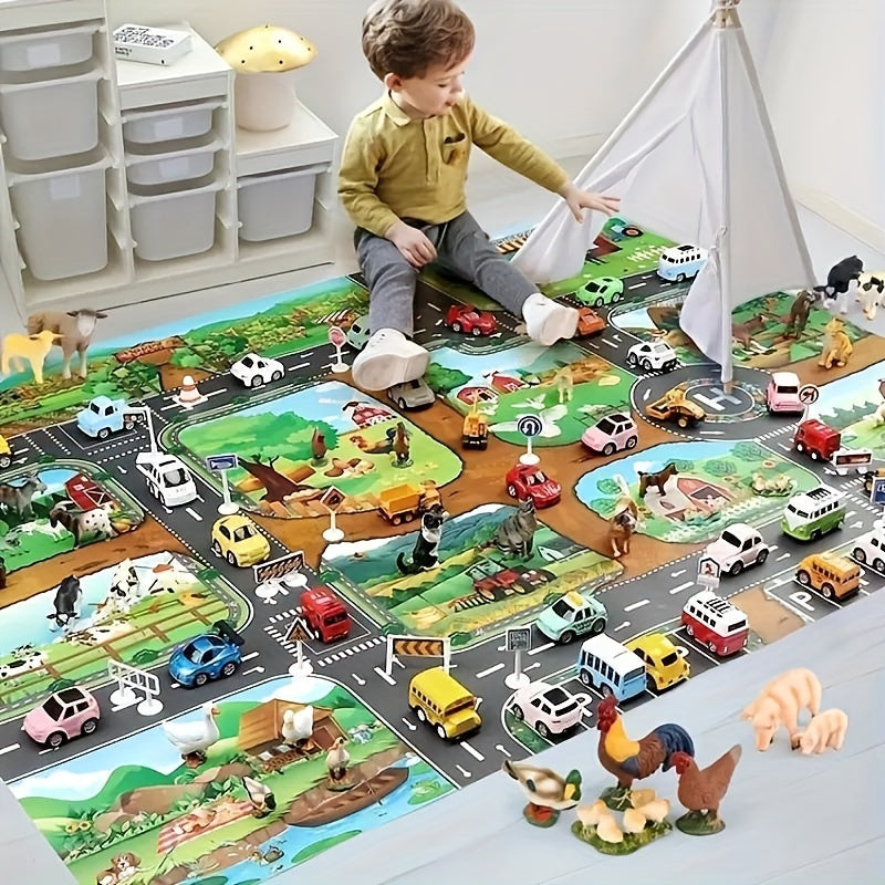 Interactive Play Mat Adventure – Explore Farm and Traffic With Toys