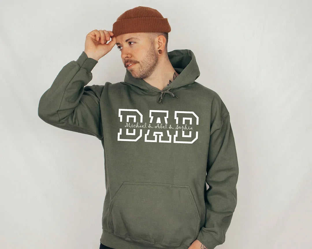 HeritageHug Personalized Dad Hoodie | Embroidered Father's Day Gift with Family Names