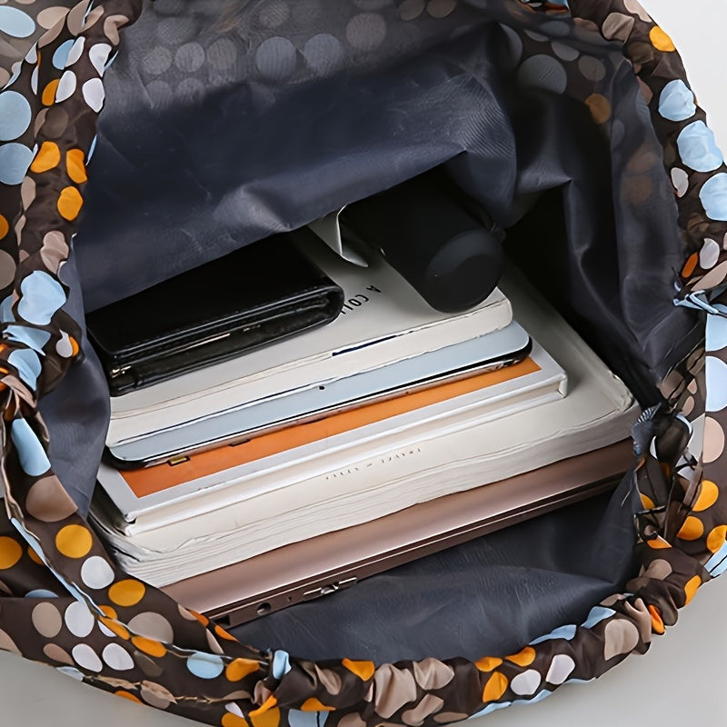 Geometric Nylon Backpack with Drawstring Closure – Perfect for Travel and Sports Activities