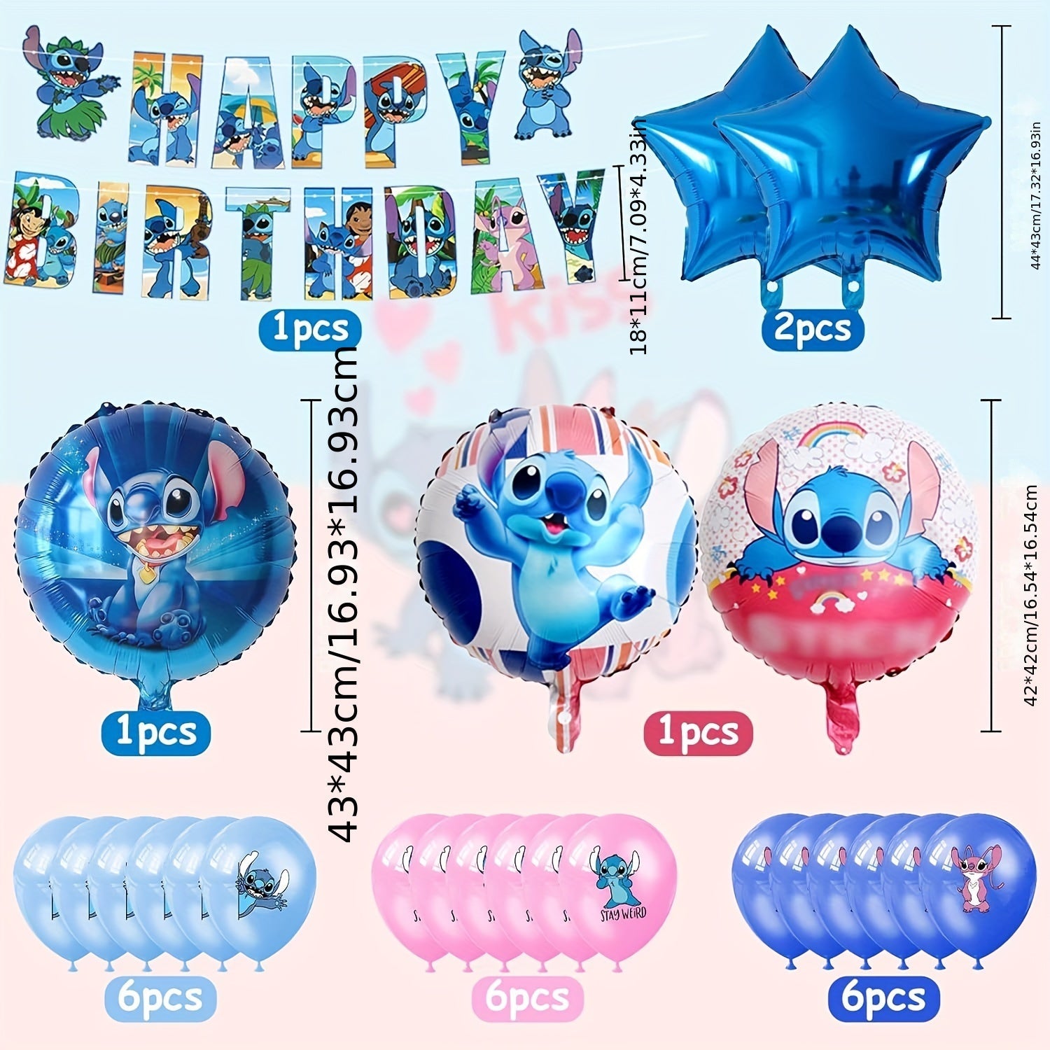 Lilo & Stitch Birthday Set - Complete Party Pack for Children with Balloons and Decorations