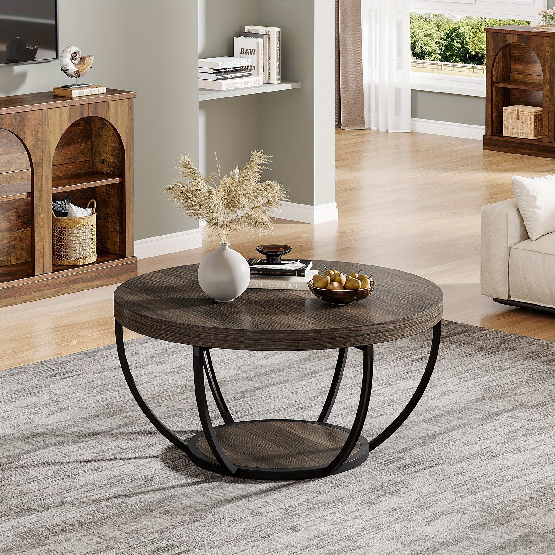 Round Coffee Table with Double Storage – Functional and Elegant
