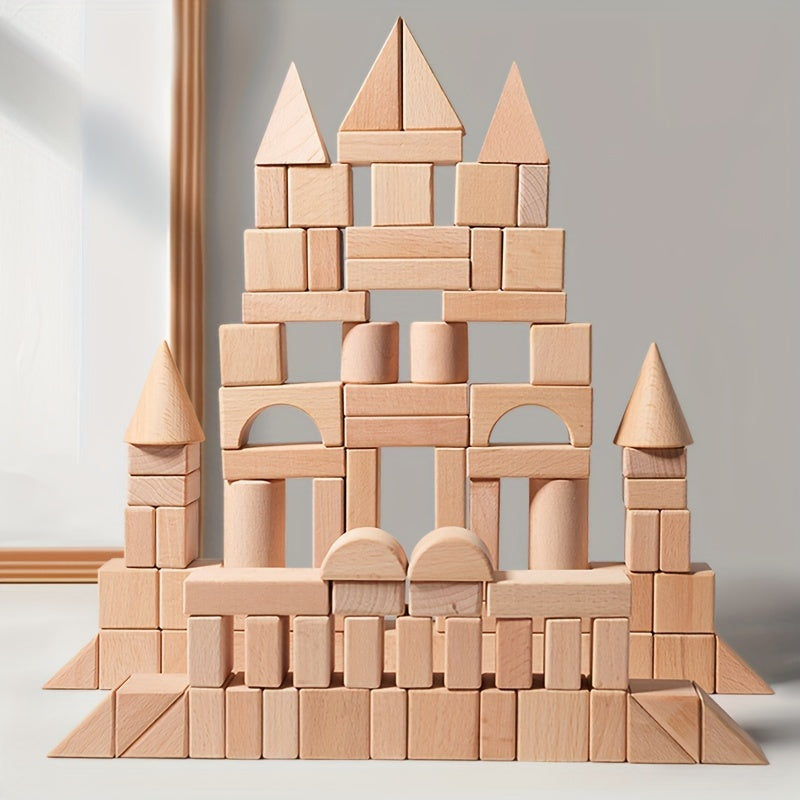 Natural Wooden Building Blocks Set - For Creative Play and Education