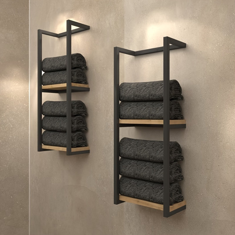 Industrial Towel Rack with Shelves – Elegant and Functional Wall Furniture