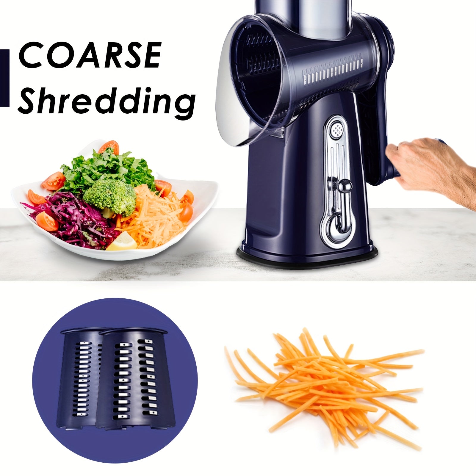 Multifunctional Rotating Kitchen Grater – 5-in-1 Cheese Grater and Vegetable Slicer with Non-Slip Base