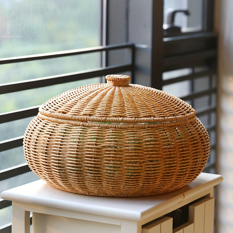 Rustic Woven Storage Basket with Lid - Versatile and Durable