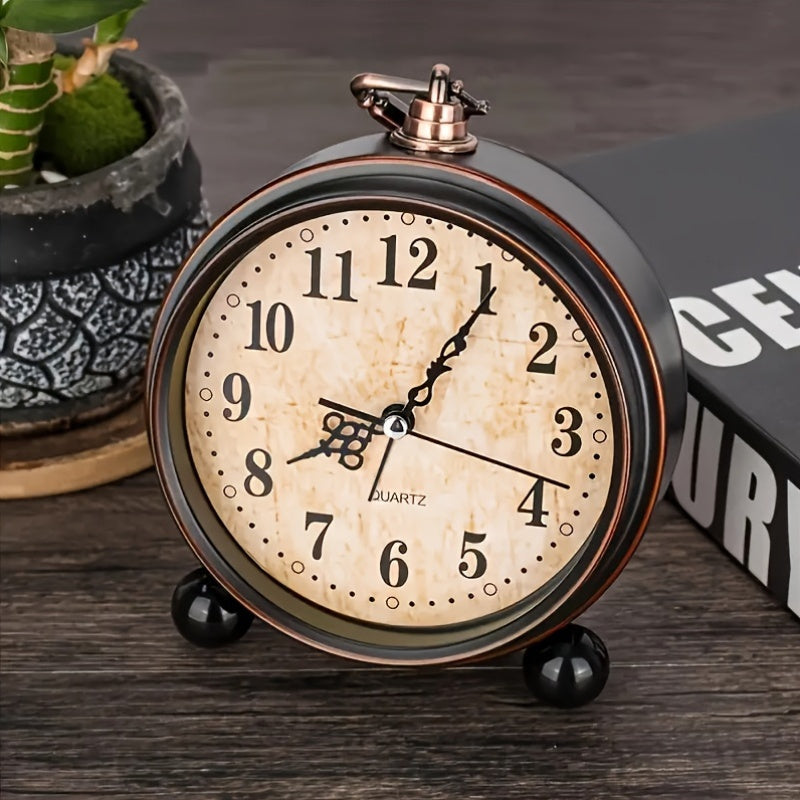 Retro Metal Alarm Clock with Silent Movement – Classic Table Size for Bedroom or Desk