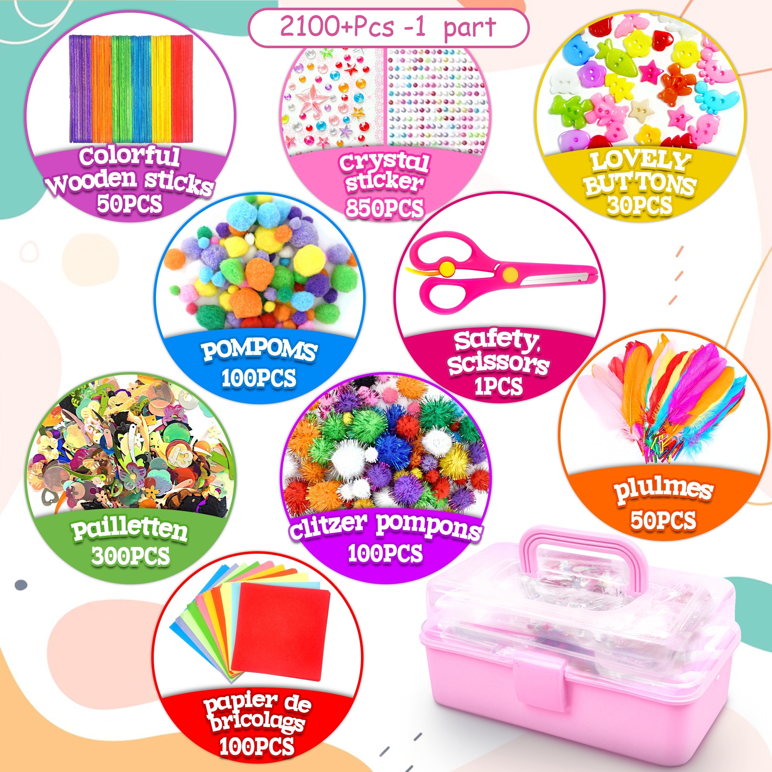 Complete Craft Set for Children – Creative Set with Stickers, Sticks, Feathers and More