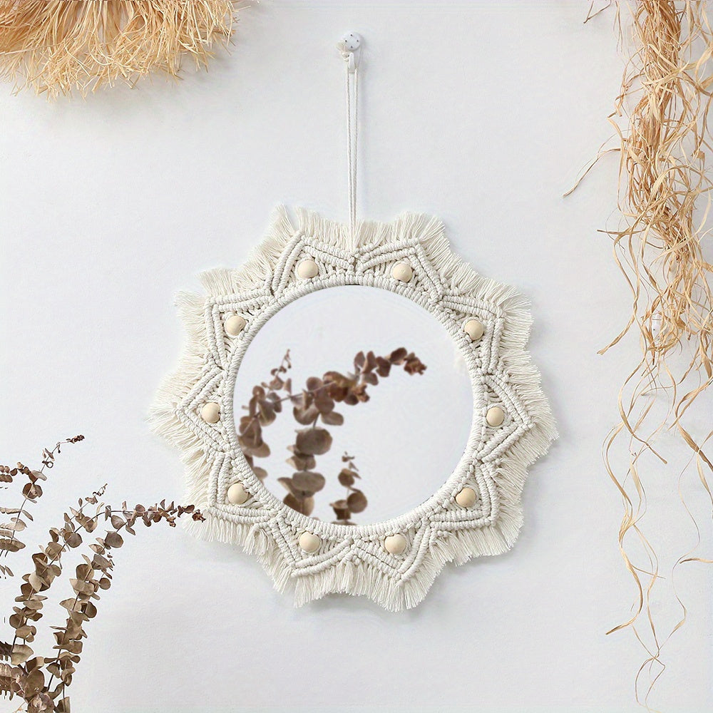 Boho Chic Wall Mirror – Round Mirror with Macramé Fringes for a Stylish Living Space
