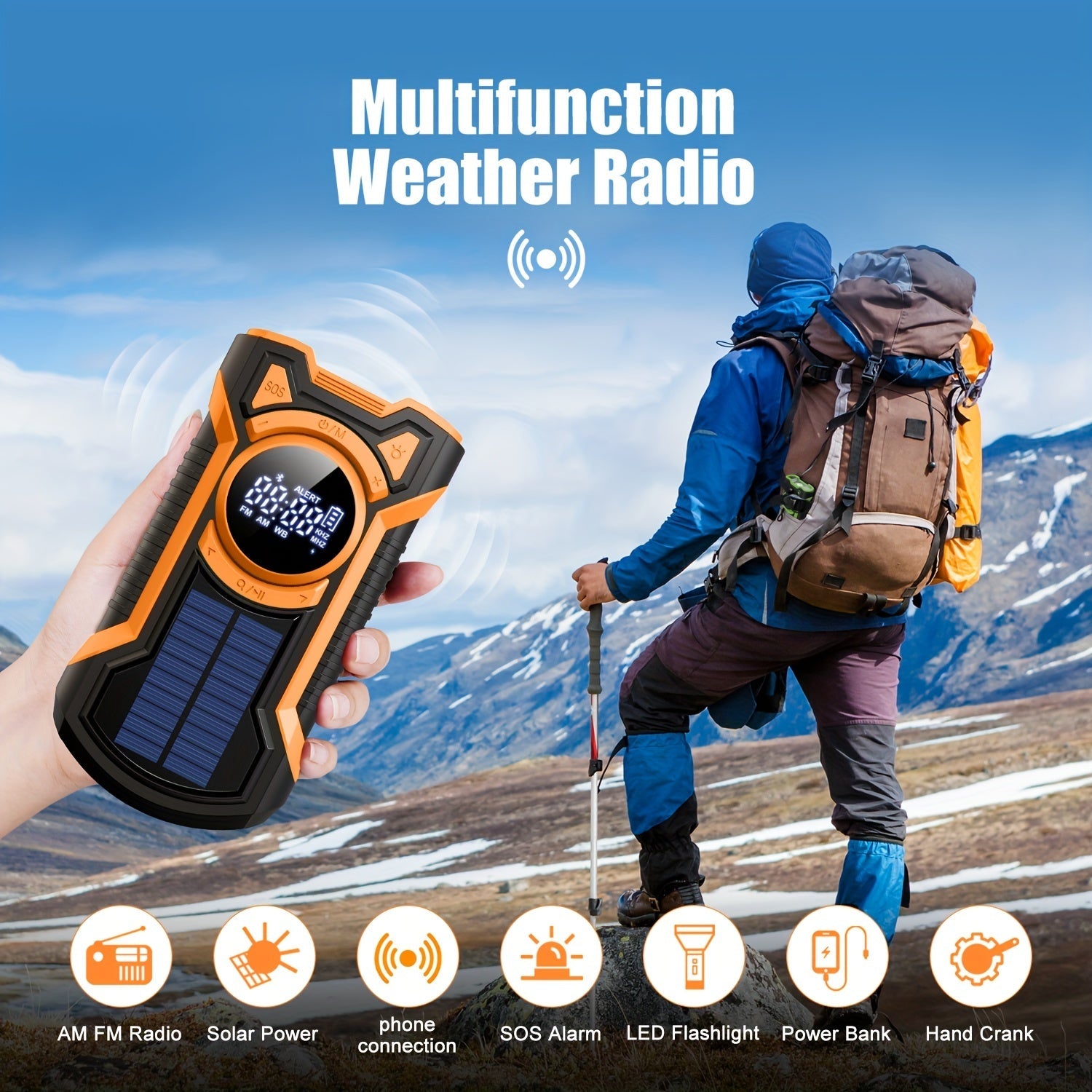 All-in-One Emergency Radio with Hand Crank and Solar Panel – For Camping and Emergencies