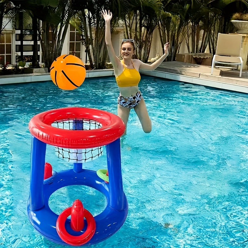 Inflatable Pool Basketball Set – Hoop, Ball, and Rings Included