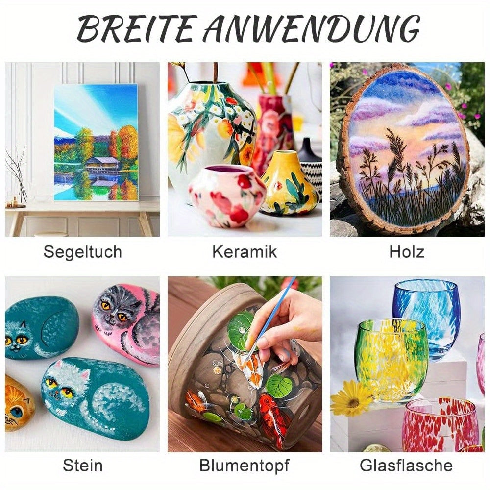 Acrylic Paint Set – 28 Pieces, Including 18 Colours of Acrylic Paint and 10 Brushes