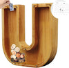 TreasureNest Coin Bank | Personalized wooden savings box in A-Z letter designs