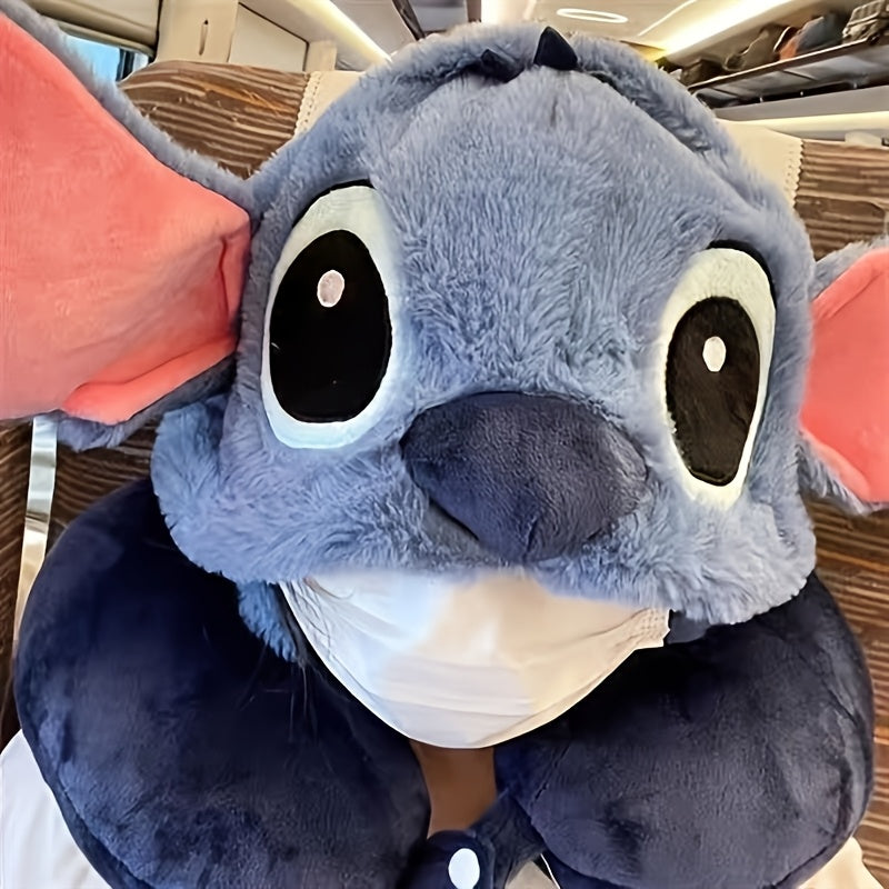 Plush Stitch Travel Neck Pillow with Hood - Comfortable U-Shaped Pillow with Ear Flaps