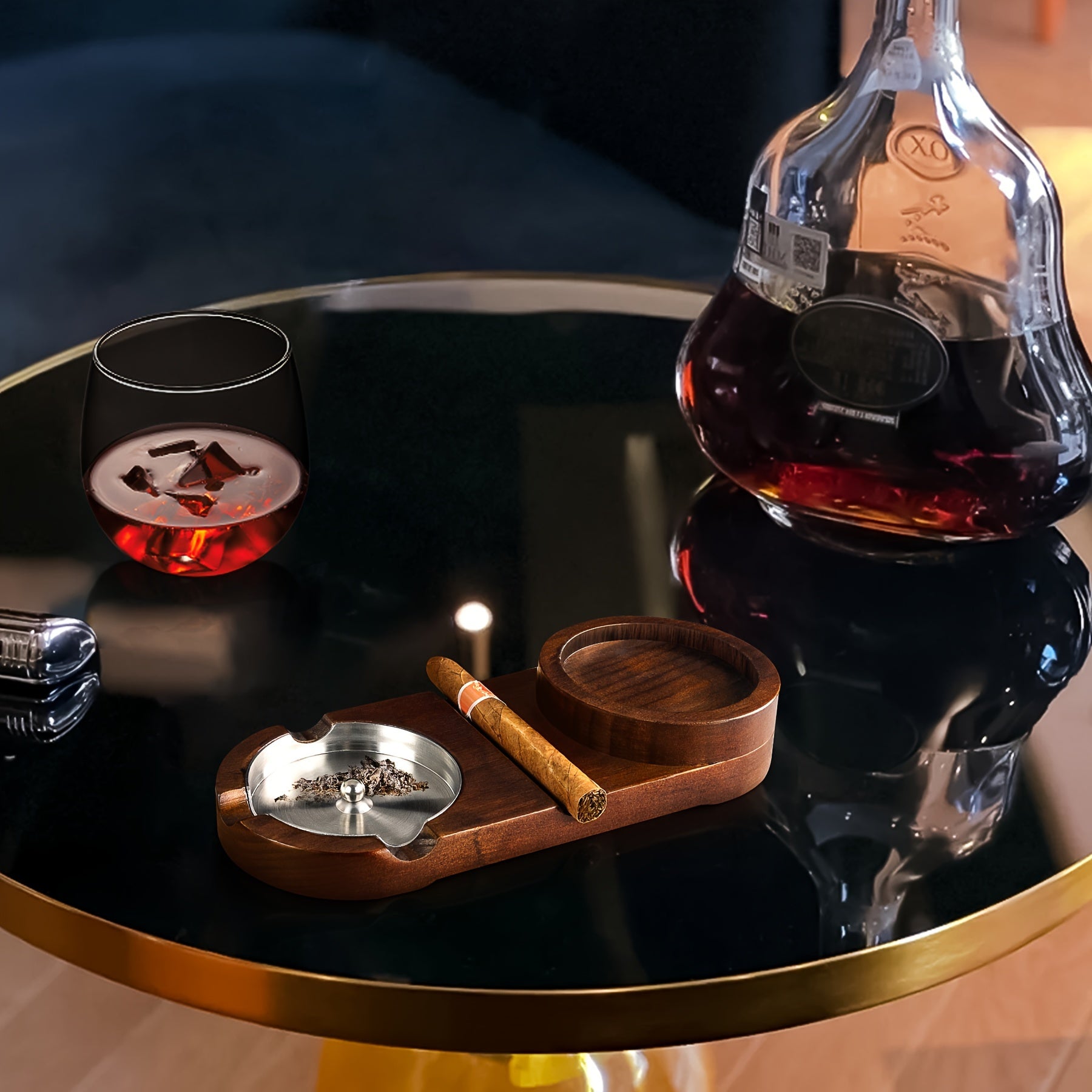 Creative Cigar Ashtray and Whiskey Glass Tray - The Perfect Father's Day Gift or Corporate Present