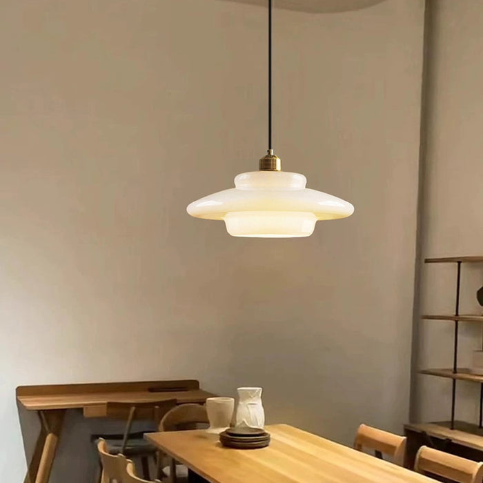 Milk White Glass Pendant Lamp | Mid-Century Modern Design | Diameter Variations | Adjustable Suspension Length | Glass and Brass | Suitable for 110V-120V | Elegant Statement Piece for Interiors