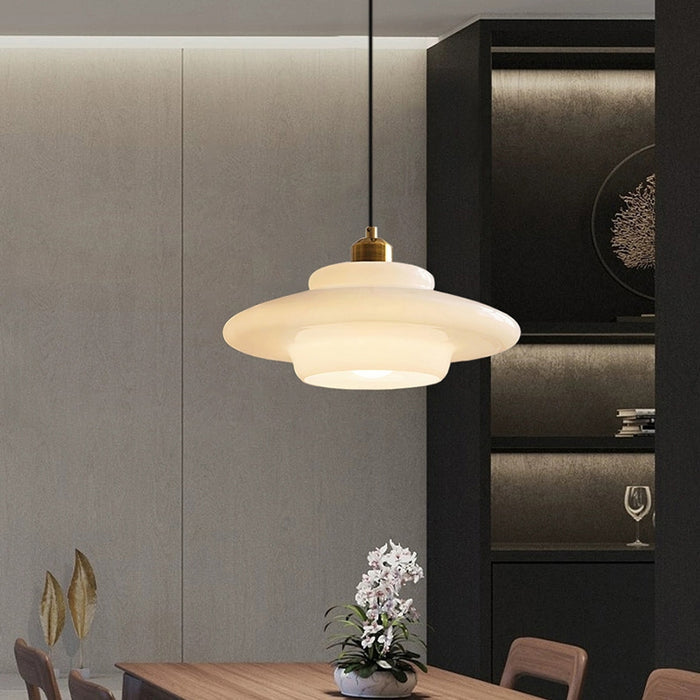 Milk White Glass Pendant Lamp | Mid-Century Modern Design | Diameter Variations | Adjustable Suspension Length | Glass and Brass | Suitable for 110V-120V | Elegant Statement Piece for Interiors