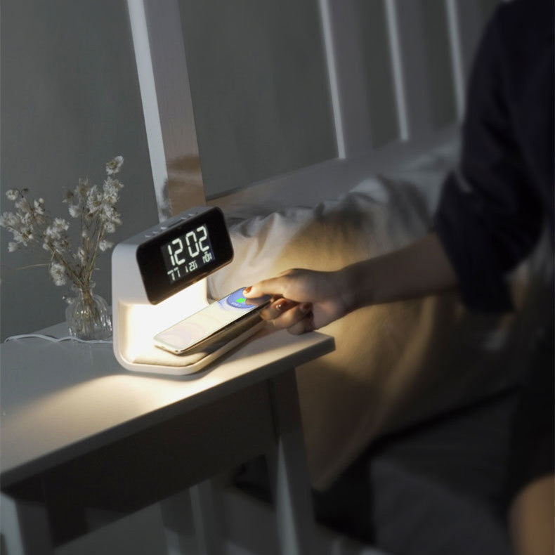 3-in-1 Bedside Lamp with Wireless Charger – LCD Alarm Clock & Touch Dimmable LED Table Lamp