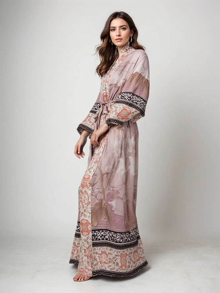 Barbara | Long kimono with floral print for women