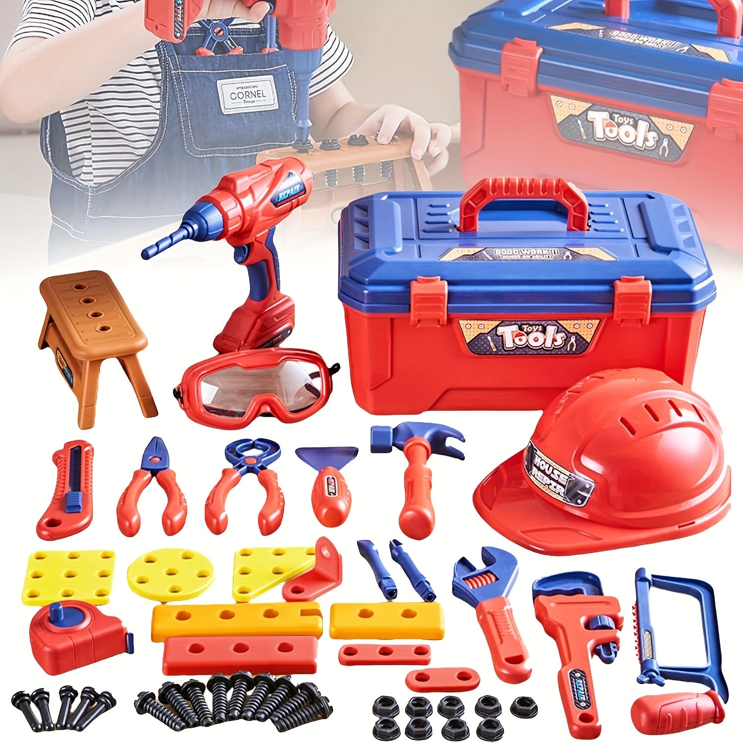 48-Piece Tool Set for Children – With Electric Drill, Safety Helmet and Storage Bag