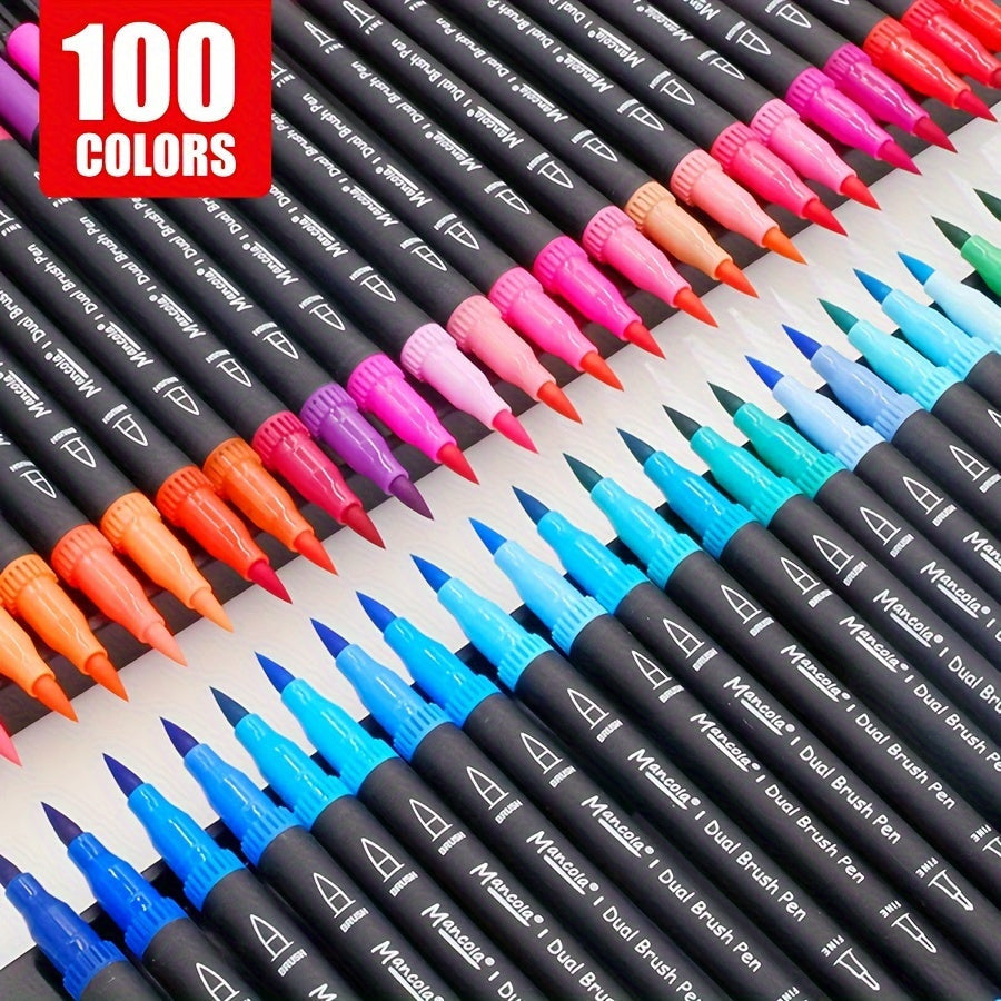 100 Colours Dual-Tip Markers Set – Versatile Fineliner and Brush Tips for Creative Projects