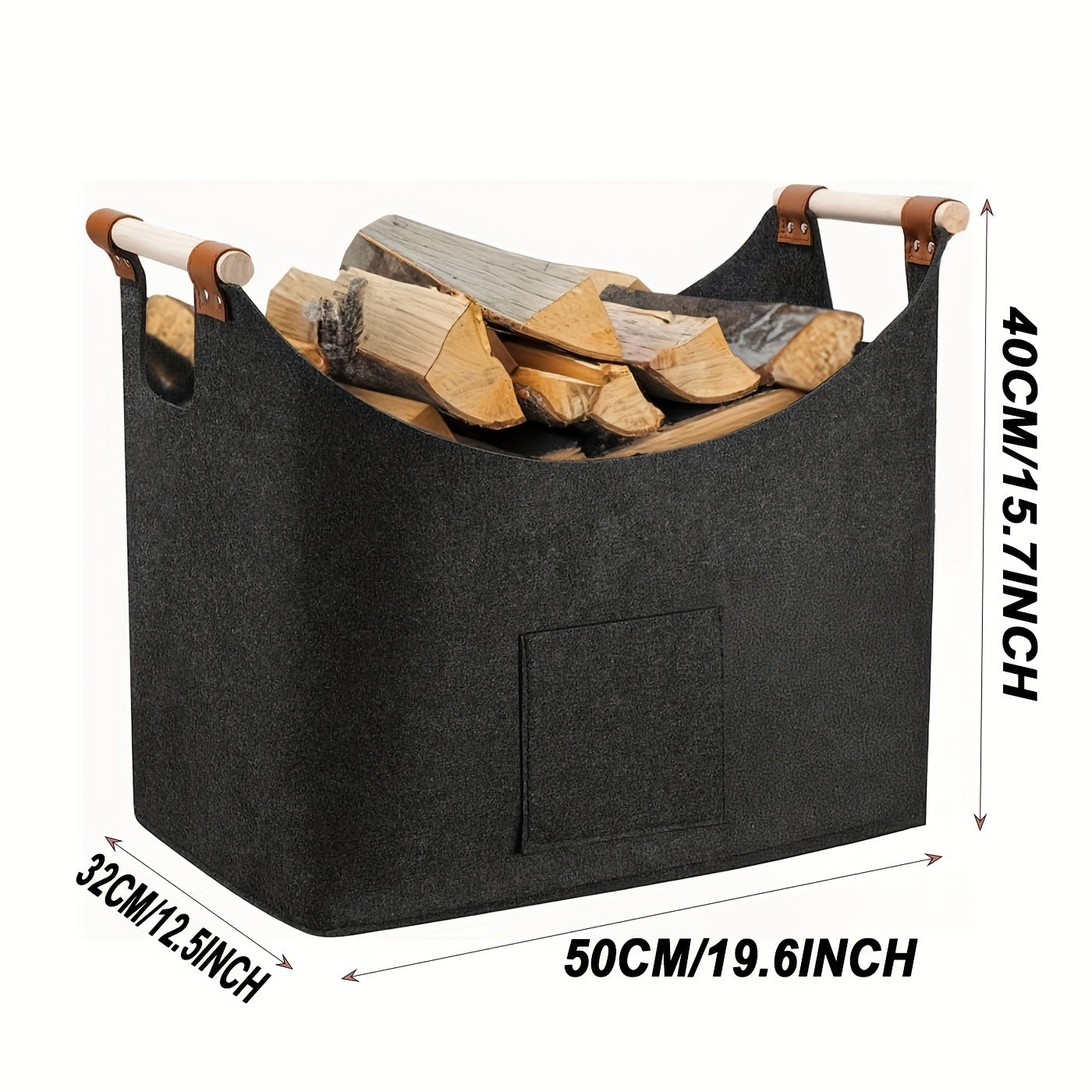 Foldable Felt Basket XL with Wooden Handles – Sustainable and Stylish Wood Carrier for Indoor Use