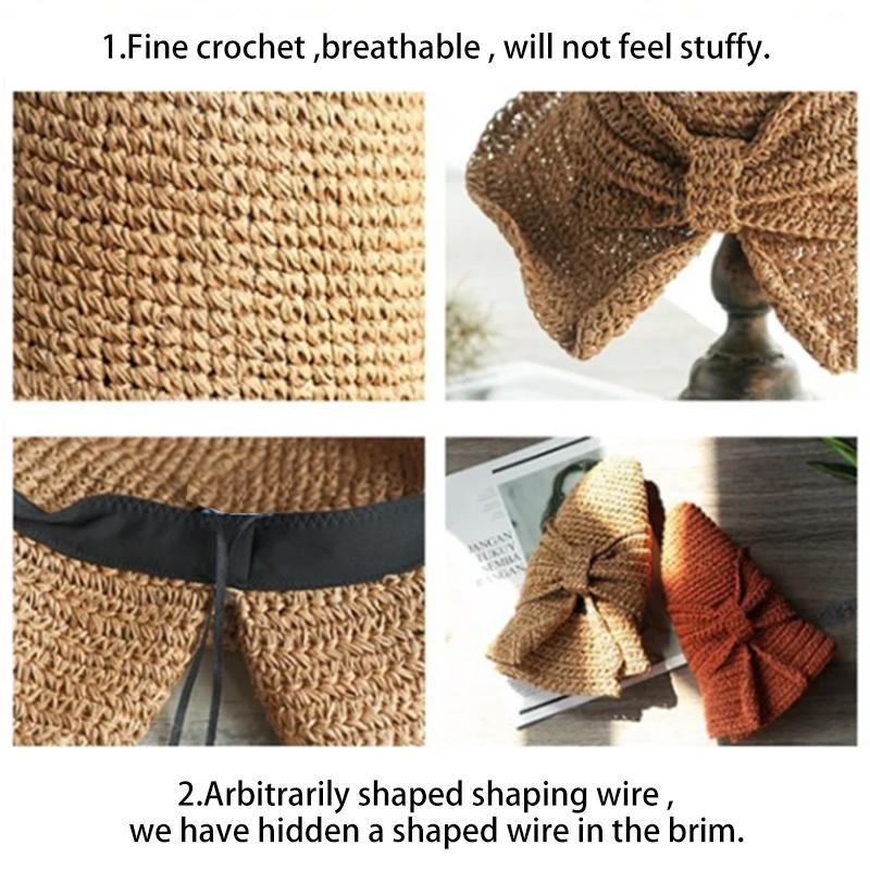 Retro Foldable Straw Hat with Bow